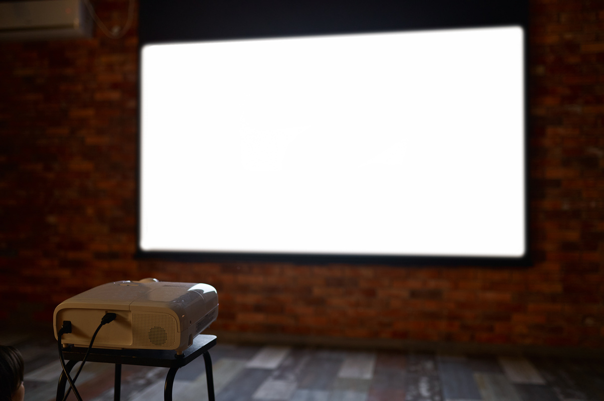 Blank TV Projector Showing Film to Audience